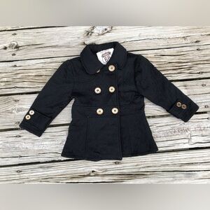 Girls ROUTE 66 Black Lightweight Quilted Pea Coat Gold Buttons 4/5 Dressy Jacket